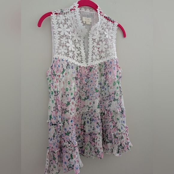 KATE SPADE Daisy Garden Devore Silk Blouse WOMEN'S L Floral Lace Romantic Pink - Picture 5 of 16